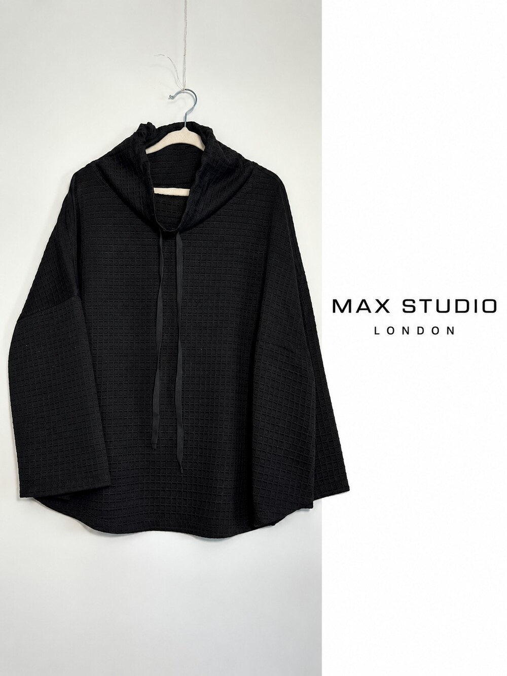 Max Studio London Black Waffle Knit Cowl Neck Tunic Top Plus Size 2X